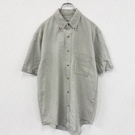 Eddie Bauer 短袖紐帶襯衫，綠色，S 碼，古著。