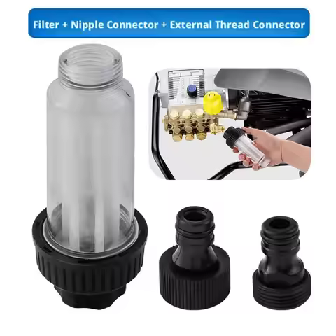 High Pressure Washer Water Filter Washer Gun Water Filter Connector Inlet G 3/4" F, Outlet G 3/4" M 