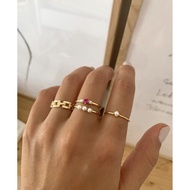Xuyu 4pcs/set Simple Pearl Ring Fashion chain Ring Stackable pink Crystal Knuckle Women Finger Ring 