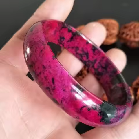 Lucky Stone Natural Color Hand-carved Bangle Fashion Women's Jewelry Wide Strip Plum Jade Hand Ring 