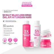 Animate 5x Active Whitening Series 5in1 [Set 5 Pcs] | Toner / Facial Wash / Serum / Day Cream / Nigh