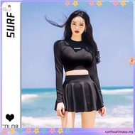 SURF Ready stock Swimsuit wo man Swimming suit 2-piece Long-sleeved Split Skirt Conservative Swimwea