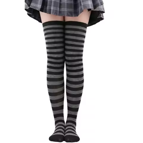 Thigh High Stockings Womens Striped Ladies Girls Black White Pink Long Over Above Knee Socks Femboy