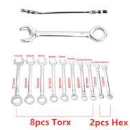 (4-11mm) (5/32-7/16) 10pcs Mini Combination Wrench Torque and Socket Wrench Set Nut Tool 4-11mm Metr