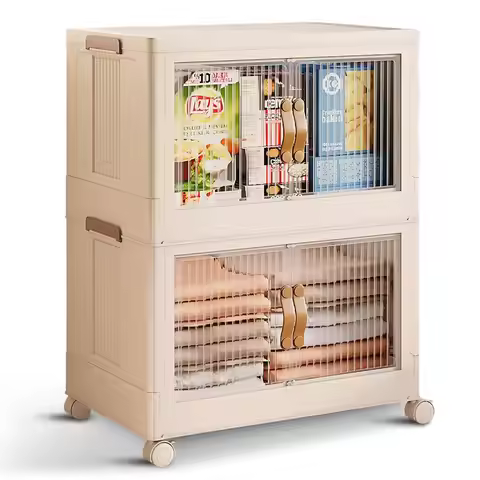 2 Tier Large Stackable Storage Bins with Lids Open Front amp 360 Wheels 84.5 QT Collapsible Storage 