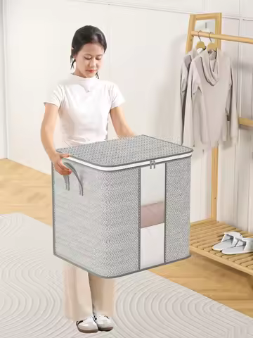 Large capacity clothing blanket storage bag with Windows university dormitory bedroom closet organiz