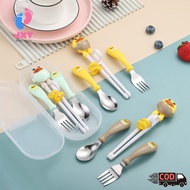 3 in 1 Children's cartoon cutlery set Stainless Steel Baby Training Chopsticks + Spoon + Fork Set / 