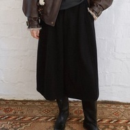黑色空間 紙片人鬆弛感中長款七分褲 毛料闊腿寬褲 顯瘦裙褲
