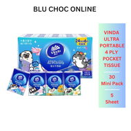 Vinda Pocket Tissue Ultra Strong 4 ply 30 Mini Pack bundle Limited Edition - Flower Cat Series