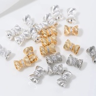 CZ Pave Gold/ Silver Tone Tube Spacer Beads 7x9mm, 18K Gold/ Rhodium plated Brass, Tube Spacer Beads