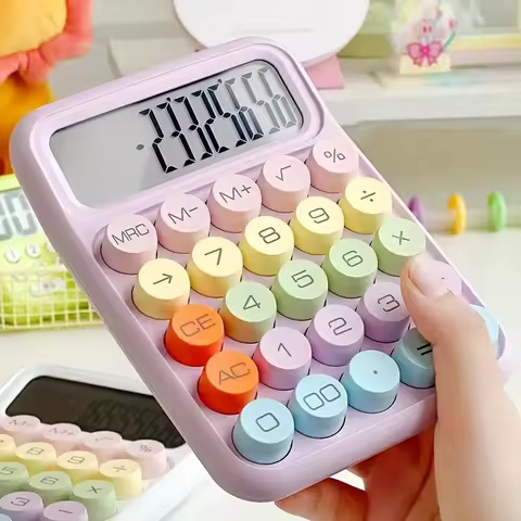 Cute Candy Color Calculator with Mechanical Keypad, 1pc 12-Digit Desktop Calculator for Office & Sch