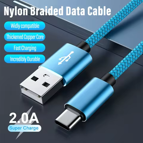 1M 2M 3M USB A to Type C Fast Charging Cable Nylon Data Sync Cord for iPhone Android Huawei Samsung 