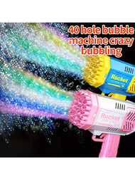 40孔電動泡泡機手持加特林自動泡泡槍兒童便攜式戶外聚會玩具LED燈風筒男孩女孩禮物（不包括泡泡液和電池）