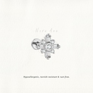 Nora Ana Baguette Sunburst Threaded Stud Flatback Earring Titanium ASTM-F136 Surgical Implant Grade