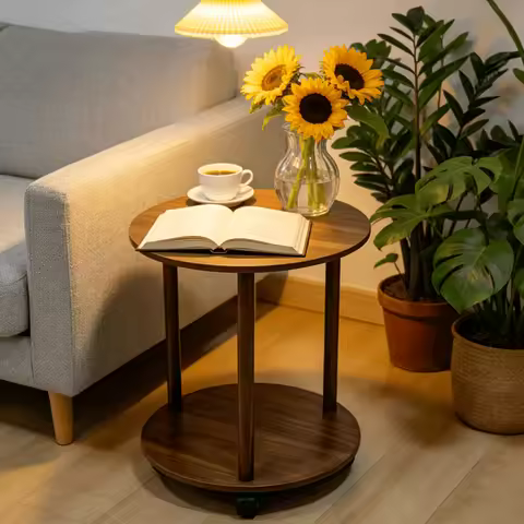 2Tier Portable Round Side Table, Small Coffee Table Round Table, Artistic Coffee Table, Space-saving