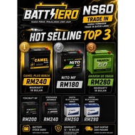 BATTERY NS60 MURAH MELAKA/ FREE SERVICE [CAMEL,AMARON,YOKO,YOKOHAMA,VARTA]