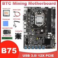 B75 USB BTC Miner Motherboard+CPU+4G DDR3 RAM+128G SSD+Fan+Thermal Pad