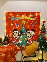 聖誕節喜慶節日商城布置裝飾掛布米奇米妮聖誕樹牆貼背景布掛毯