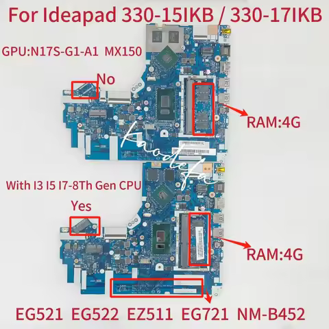 NM- B452 For Ideapad 330-15IKB/330-17IKB Laptop Motherboard CPU:I3-8130U I5-8250U I7-8550U GPU:N17S-
