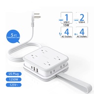 ORICO 7 In 1 65W ปลั๊กไฟ2 USB-C 2 USB-A 3เต้าเสียบสหรัฐ Steker Pipih 127ซม. รองรับการชาร์จอย่างรวดเร