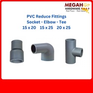 PVC Reduce Fittings Socket - Elbow - Tee 15mm x 20mm, 15mm x 25mm, 20mm x 25mm