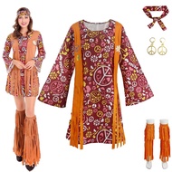 60s 70s Women Hippie Costume Accessories Hippie Disco Dress  Halloween Boho Flared Hippie Dress