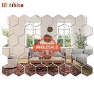 [Wholesale Price] DIY Colorful Hexagon Acrylic Mirror Sticker Bedroom Living Room Wall Art Mirror Removable Self Adhesive Mosaic Tiles Decals 3D Geometric Mirror Wall Stickers