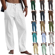 New Men'S Casual Cotton Linen Trousers Men'S Summer Large Size Breathable Solid Color Trousers Sports Fitness Street Pants S-5XL