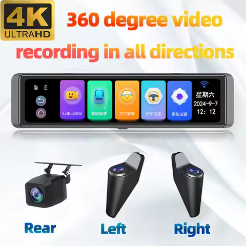 360° Dash Cam 4 Lens Full HD 4K For Car DVR BSD 12 Inch Full Touch Screen rear view Mirror ADAS Dash