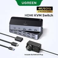 UGREEN HDMI DP KVM Switch 4K 60Hz 2 in 2 out USB C USB 3.0 Sharing Monitor Keyboard Mouse Printer wi