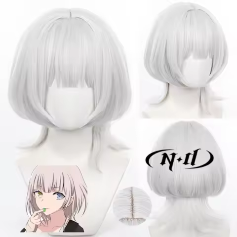 ND Cosplay Wigs Anime BanG Dream! It's MyGO Rana Kaname Silvery White Short Synthetic Hair Cute Bang