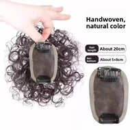 【B.Q】5*8-20cm 3 # Net Curly Human Hair Topper for Women Natural Wave Remy Hairpiece