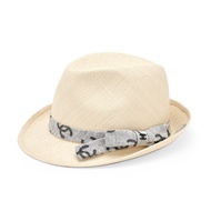 Chanel Beige Straw and Black and White Denim CC Fedora, 2022