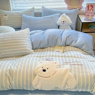 Flannel Winter Three-Piece Set Bed Sheet Four-Piece Set Thick Patch Embroidered Dormitory Milk Fleec