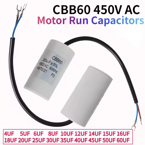 1pc CBB60 Motor Run Capacitors 450VAC Starting Capacitor 5% for Washing Machine 450V 3UF 4UF 5UF 6UF