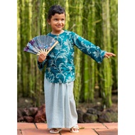 Kids Baju Raya for Eid, Racial Harmony, Deepavali Ethnic Wear 'Alia' Girls Baju Kurung Kedah Set in Green &amp; Gold