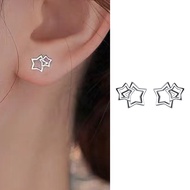 1Pair Glamorous All-match Girls And Women Silver Hollow Small Five-pointed Star Earrings
