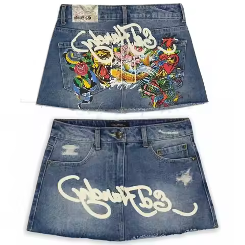 Y2K Street Vintage is a fashionable short skirt Harajuku gothic hip hop letter print vintage blue de