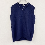 2000 年代古著adidas羊毛針織背心，復古海軍藍，L 碼