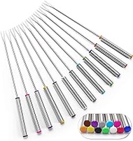 Set of 12 Stainless Steel Fondue Forks 9.5", Color Coded Cheese Fondue Forks Smores Sticks with Heat Resistant Handle for Chocolate Fountain Cheese Roast Marshmallows Dessert Fruits