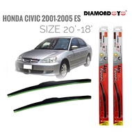 ที่ปัดน้ำฝน ใบปัดน้ำฝน ซิลิโคน ตรงรุ่น Honda Civic Dimension 2001-2005 ES ไซส์ 20-18 ยี่ห้อ Diamond*ครบจบในร้านเดียว** ร้านค้าแนะนำ** สิ้นค้าดี**