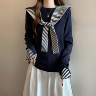 RUIHUAN | Áo Sweater Knit Hooded Cổ Tròn Dáng Rộng Phong Cách Thường Có Sọc