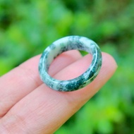 Green Jade Ring With White Plain Shape size 56 mm.