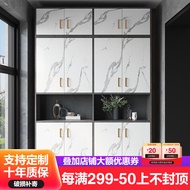 博翼 轻奢阳台储物柜简约现代家用组合柜可定制衣柜大容量杂物收纳柜子 灰布纹+大理石白四门80cm