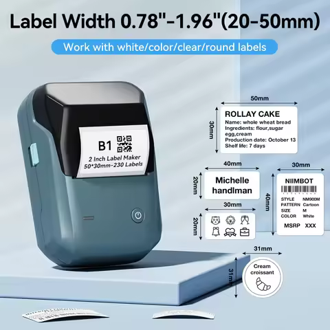 NIIMBOT B1 Label Printer Portable Bluetooth Smart Label Inkless Label Maker Thermal Label Sticker Pa