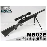 &lt;傻瓜二館&gt;WELL MB02E MB02 黑色 手拉空氣狙擊槍 配 3-9*40狙擊鏡 快拆伸縮腳架