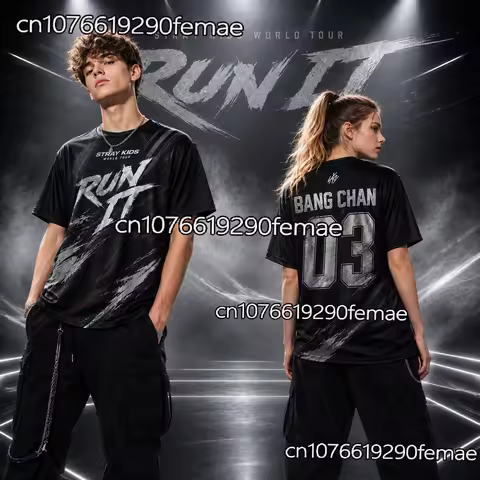 KPOP Anime Merch STRAYKIDS RUN IT Tee 2026 Summer Streetwear, Casual Loose Fit T-Shirt for Men Women