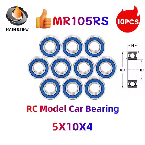 10PCS MR105RS Bearing ABEC-7 5X10X4 mm Miniature MR105-2RS Ball Bearings Blue Sealed MR105 2RS Quali