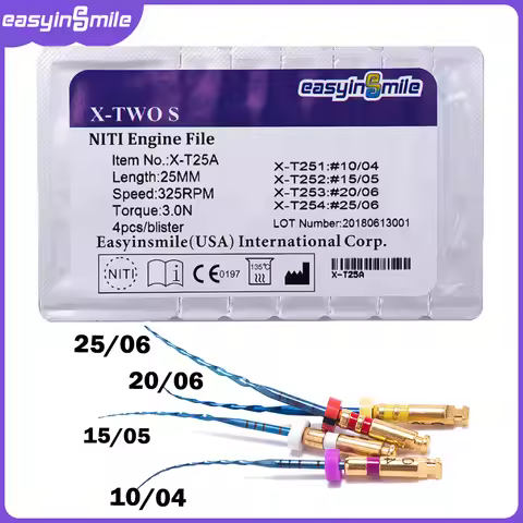 4Pc Endodontic Endo X-TWO S File Dental Rotary NITI Root Canal Files Cross Section Engine Use EASYIN