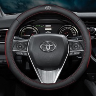 Toyota Car Steering Wheel Cover Leather Non-slip Breathable Logo Accessories 38cm for Yaris Fortuner Avanza Camry Corolla CHR Prius Altis Estima Harrier Hilux Innova Vios